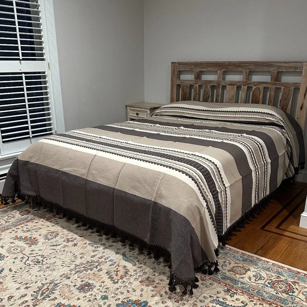 Queen Size Cotton Bedspread/Quilt. From Oaxaca Mex. Hand loom, Bed covers,